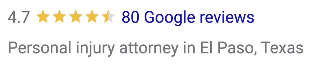 Google Review stars displaying a 4.7 rating with 80 Google reviews for a local El Paso-based personal injury attorney