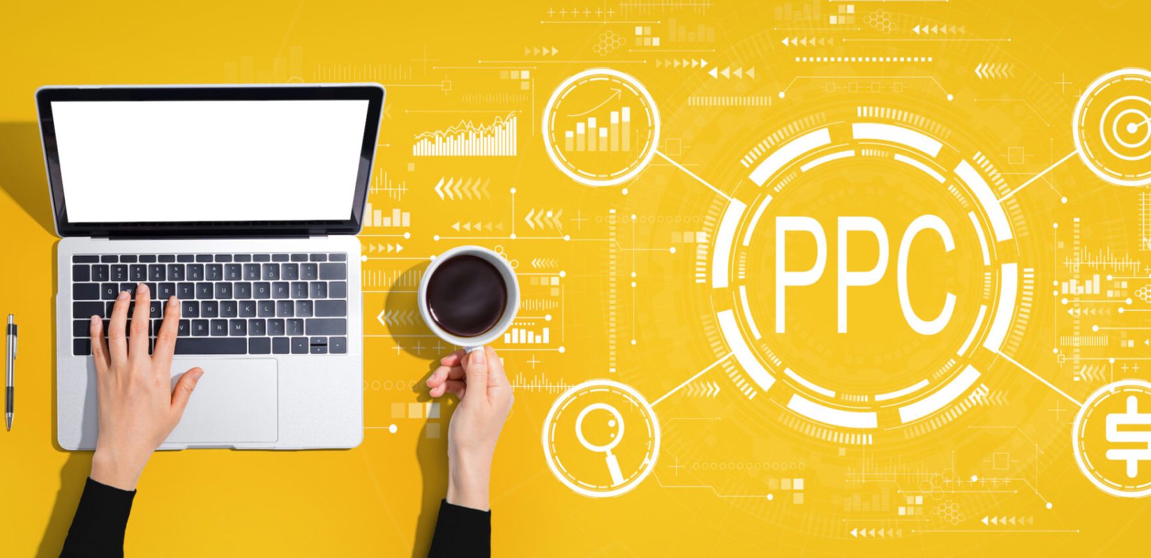 PPC - Pay per click concept with person using laptop computer